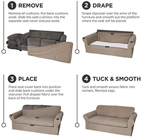 Zenna Home Pixel Ultra Soft Stretch Loveseat Slipcover Sand 1