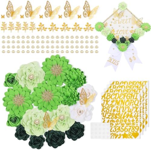 Graduation Cap Decoration Kit with 3D Paper Flowers