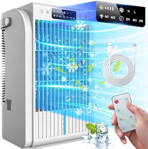 Fosvill Evaporative Mini AC with 4 in 1 Humidifier and LED Light