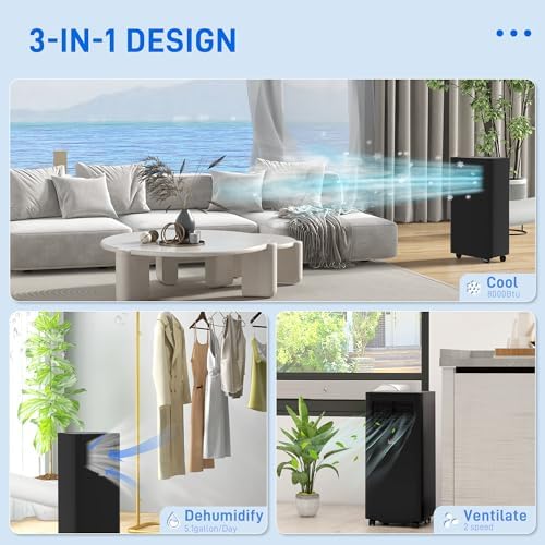 HOMCOM 8000 BTU Portable Air Conditioner with Dehumidifier and Fan