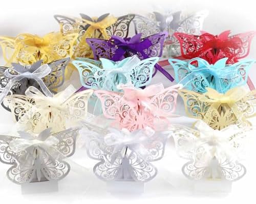 50 Packs Laser Cut Large Butterfly Wedding Favor Boxes 1