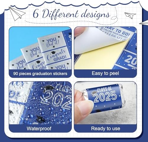 Outus Graduation Celebration Decor Stickers 90 Pcs Blue