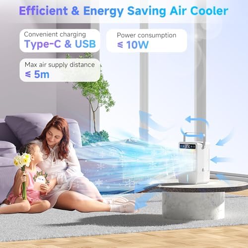 Aihotim 1500ML Evaporative Air Cooler with 5 Wind Speeds and LED Light