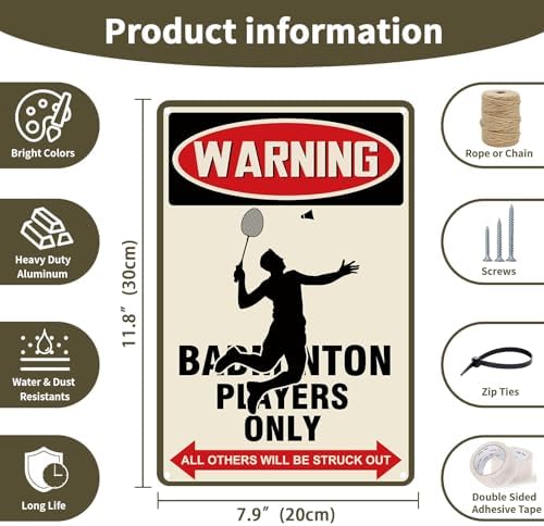 Badminton Warning Sign Indoor Outdoor Aluminum 8x12 Inch