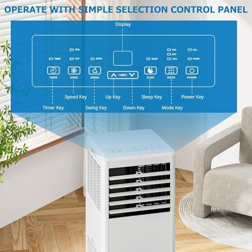 8000 BTU Portable AC Unit with Cooling Dehumidifier Fan and Sleep Mode