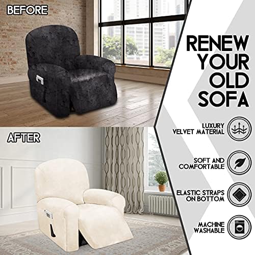 ULTICOR 4-Piece Velvet Recliner Cover Set Ivory