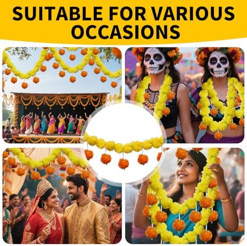 5 Pcs Marigold Garland with Pearls Decor
