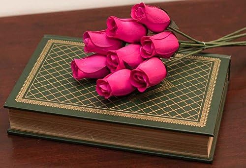 Hot Pink Bunch of 8 Closed Bud Wooden Roses for Crafts