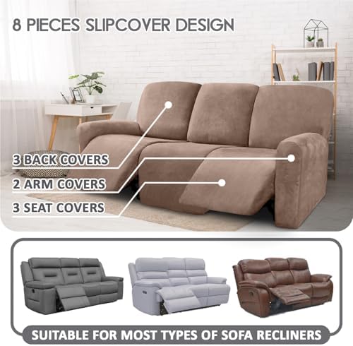 ULTICOR Velvet 8-Piece Sofa Cover for 3 Seater Recliner