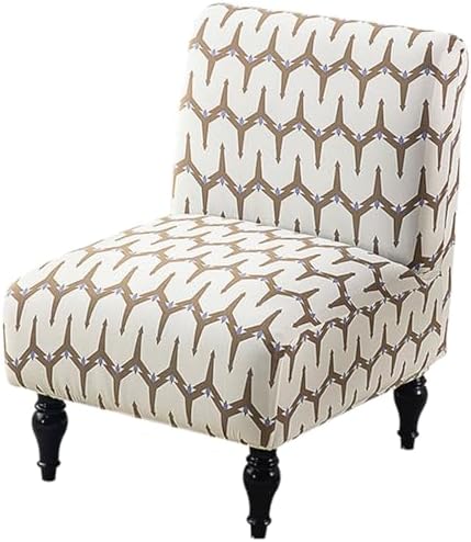 Armless Accent Chair Cover Stretch Spandex Beige Brown Set of 1