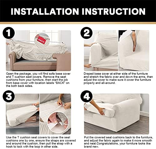 PrinceDeco T Cushion Sofa Slipcover 4 Piece Ivory 1