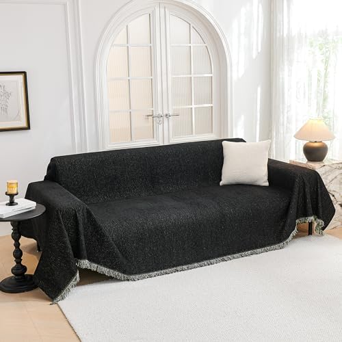 MYSKY HOME Black Chenille Sofa Slipcover for 2 Cushion L Shape Sectional