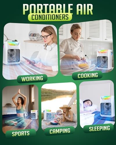 Asingleer Portable AC with 3 Speeds and 7 LED Lights