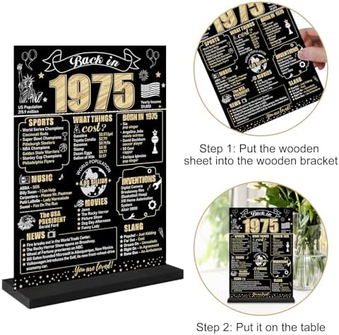 Black Gold 50th Birthday Decorative Table Sign with Stand