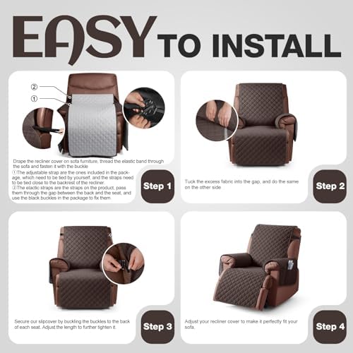 KinCam Waterproof Recliner Chair Cover 236 Chocolate