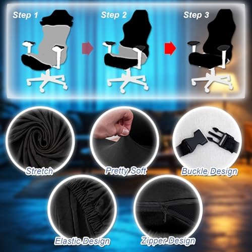 Gaming Chair Slipcovers Stretchable Elastic Seat and Armrest Covers