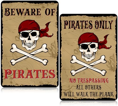 MorningRo 2 Pcs Pirate Metal Wall Signs
