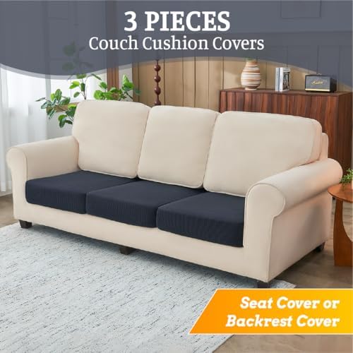 3-Piece Stretch Sofa Slipcover for L Shaped Couch Dark Grey