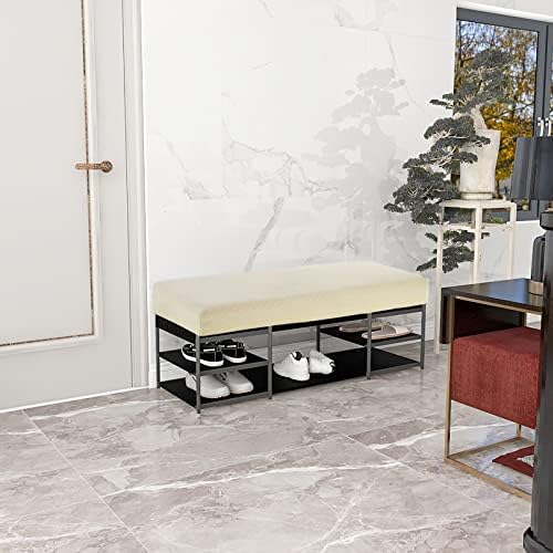 BUYUE Luxury Shoe Bench Cover Stretch Jacquard Washable Beige