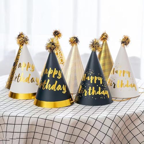 34 Pcs Birthday Party Hats Gold Cone Set