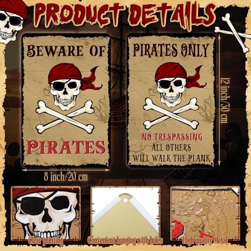 MorningRo 2 Pcs Pirate Metal Wall Signs