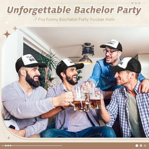 JaGely 7 Pcs Funny Bachelor Party Trucker Hats Set 1