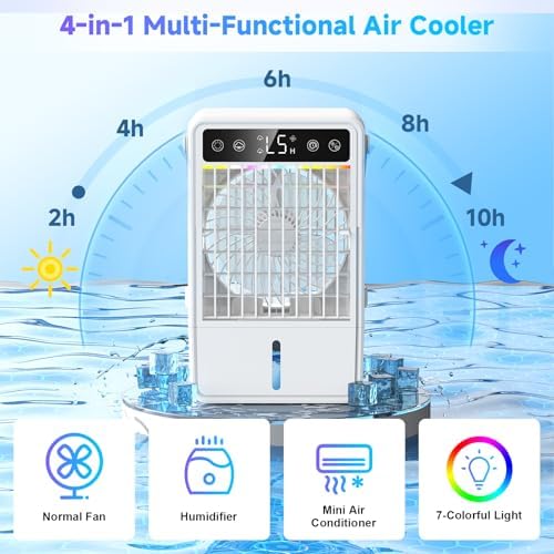 Aihotim 1500ML Evaporative Air Cooler with 5 Wind Speeds and LED Light