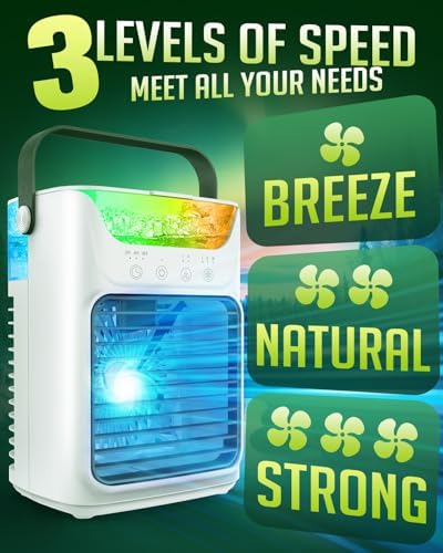 Asingleer Portable AC with 3 Speeds and 7 LED Lights
