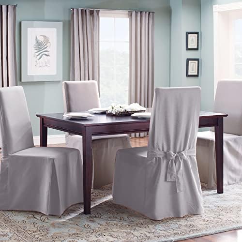 SureFit Cotton Canvas Dining Chair Slipcover Gray 1