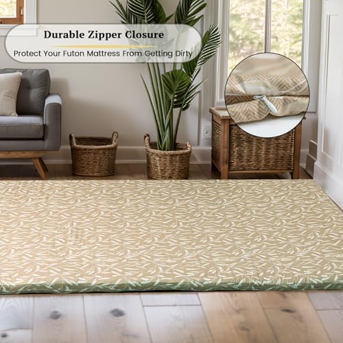 ZonLi Queen Futon Mattress Cover Soft and Breathable Zippered Beige