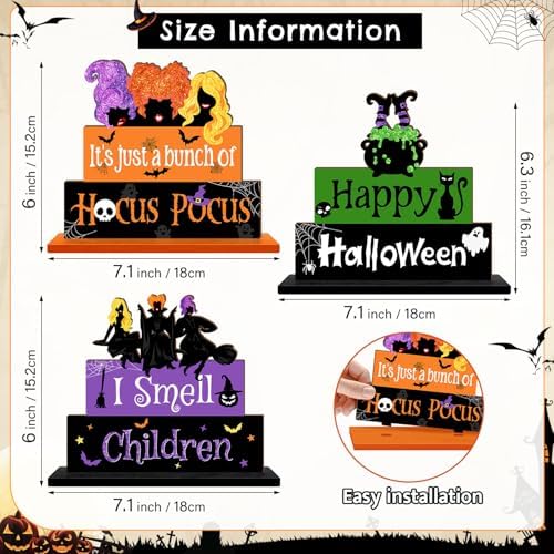 Halloween Witch Table Signs 3PCS Wooden Decor