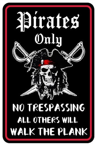 Pirate Wall Decor Metal Sign 12x8 Inches