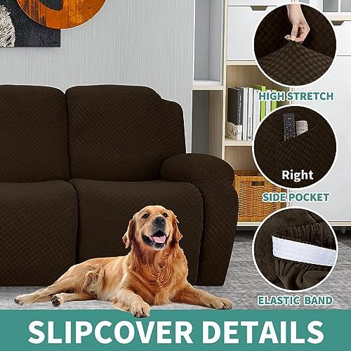 YEMYHOM 4 Piece Stretch Recliner Slipcover Dark Coffee
