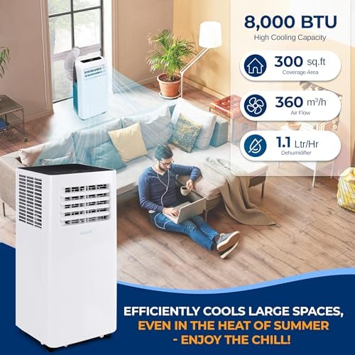 SereneLife Small Portable AC with Dehumidifier 8000 BTU