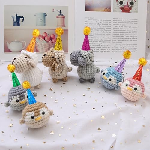 Mini Party Hats with Glitter and Pom Poms for Animal Figures Toys