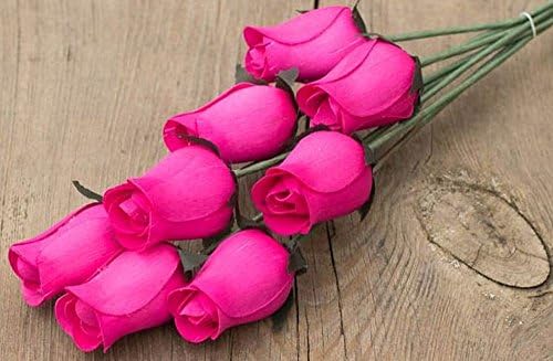 Hot Pink Bunch of 8 Closed Bud Wooden Roses for Crafts