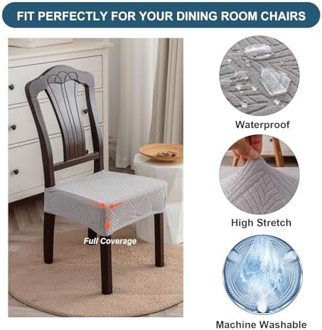 Waterproof Stretch Dining Chair Covers 4-Piece Set Removable and Washable Light Grey