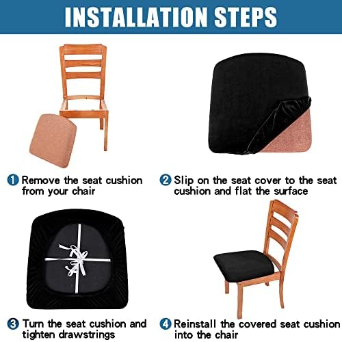 Smiry Velvet Chair Covers Set of 4 Black Removable Washable Slipcovers