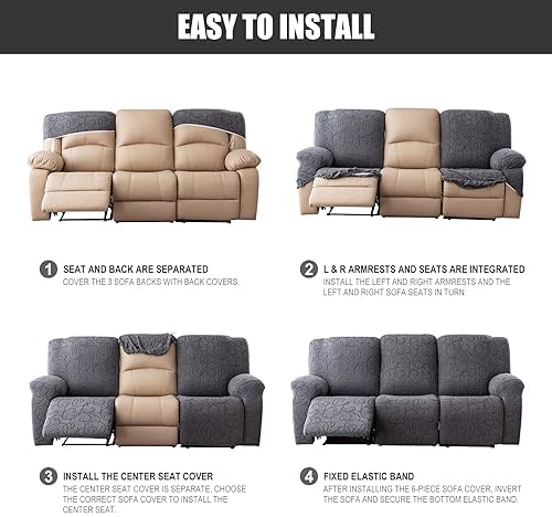 Yueang Recliner Sofa Slipcover 3 Seat 5-Piece Set
