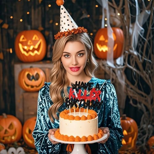 Killer Birthday Cake Topper with Glitter Blood Knife Picks