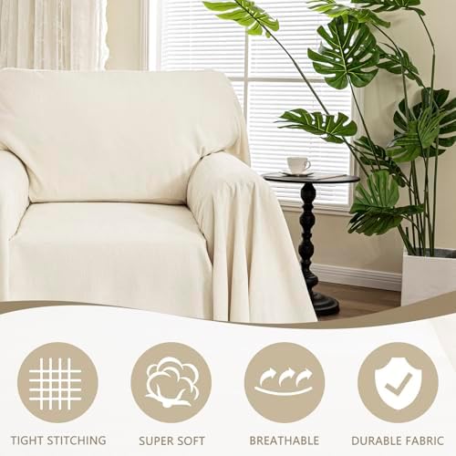MYSKY HOME Oversized Chair Cover 71x91 Beige Sofa Slipcover with Tassels