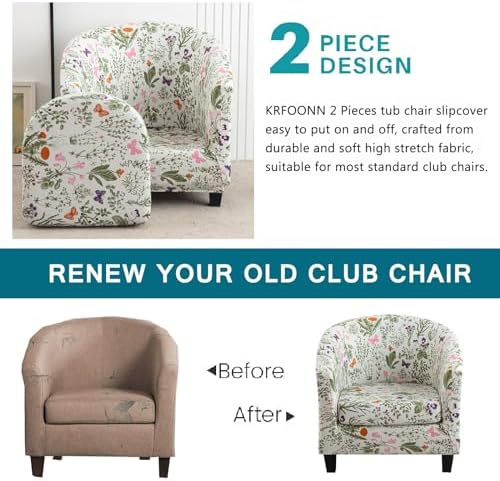 KRFOONN 2 Piece Stretch Barrel Chair Slipcover