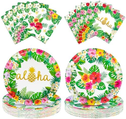 100 Pcs Hawaiian Luau Party Tableware Set