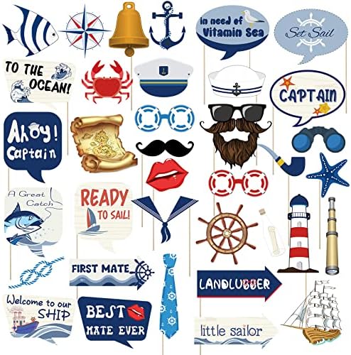 36 Pieces Nautical Photo Booth Props for Parties