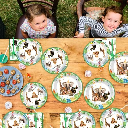 96Pcs Jungle Themed Plates and Napkins for Birthday Party
