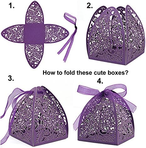 KPOSIYA 100 Laser Cut Rose Candy Boxes Wedding Favor