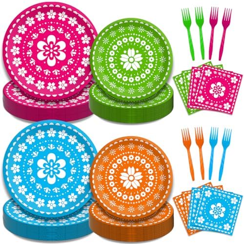 200Pcs Fiesta Party Plates Set for 50 Guests Mexican Theme