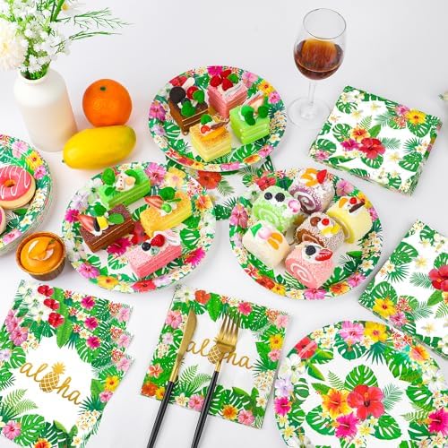 100 Pcs Hawaiian Luau Party Tableware Set