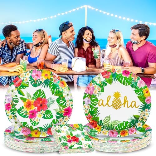 100 Pcs Hawaiian Luau Party Tableware Set